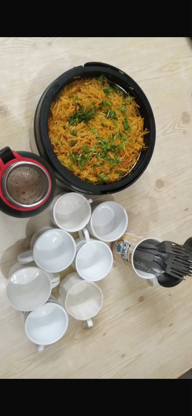 Freshly prepared noodles and tea